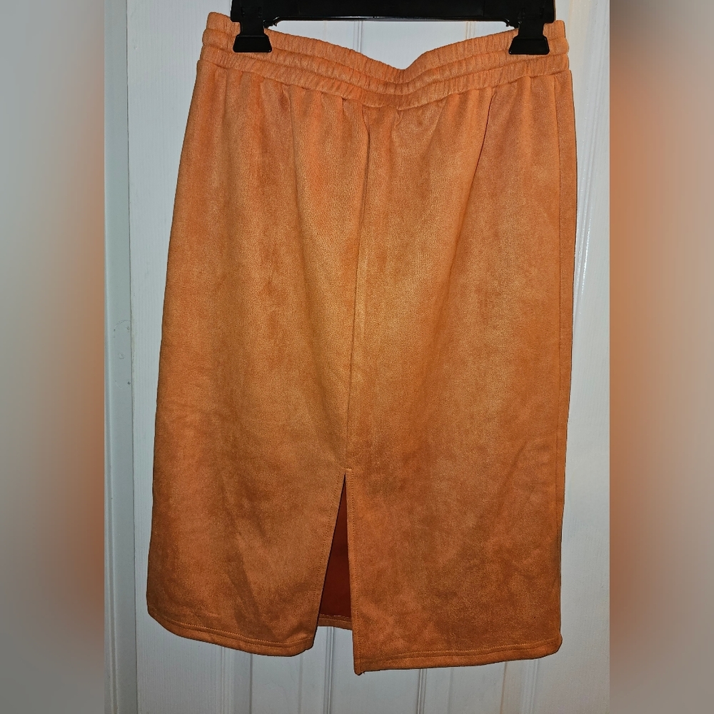 NWOT Faux Suede Co-Ord Crop Top Split Skirt Set Large - Picture 6 of 9